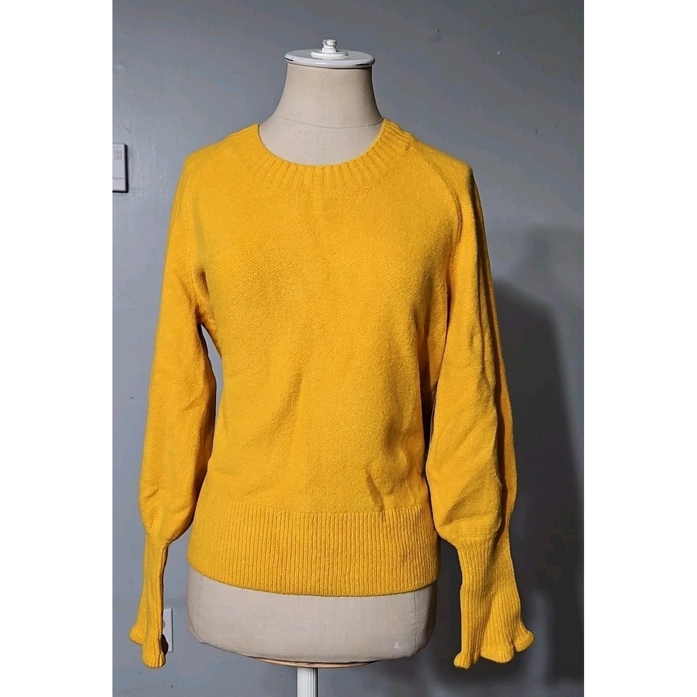 Goodthreads Women Medium Long Ruffle Sleeve Knit Sweater In Yellow - Picture 2 of 11